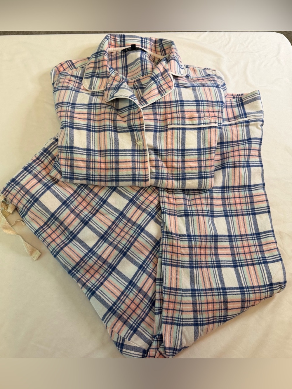 Vineyard Vines Pink Blue Plaid Flannel Pajama Set Women’s Large